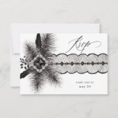 Black Feather & Lace w Meal UAWG RSVP Karte (Vorderseite)