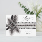 Black Feather & Lace w Meal UAWG RSVP Karte (Stehend Vorderseite)