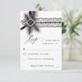 Black Feather & Lace w Meal UAWG RSVP Karte (Stehend Vorderseite)