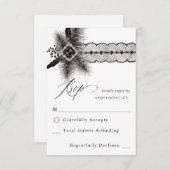 Black Feather & Lace w Meal UAWG RSVP Karte (Vorne/Hinten)