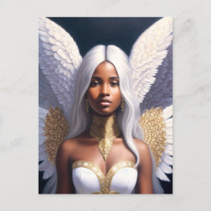Black Female Angel White Wings Art Postkarte