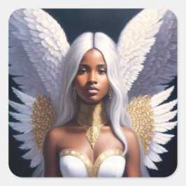 Black Female Angel White Wings Art Quadratischer Aufkleber