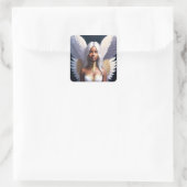 Black Female Angel White Wings Art Quadratischer Aufkleber (Tasche)