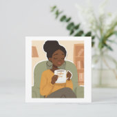 Black Female Drinking Coffee Dankeskarte (Stehend Vorderseite)