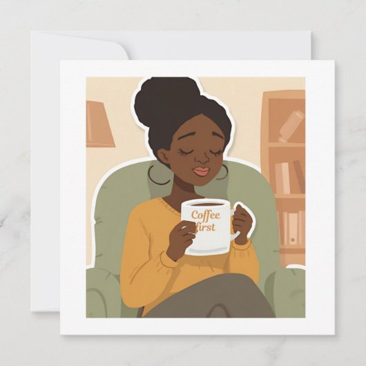 Black Female Drinking Coffee Dankeskarte (Vorderseite)