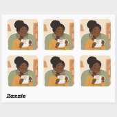 Black Female Drinking Coffee Quadratischer Aufkleber (Blatt)