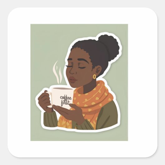 Black Female drinking coffee sticker (Vorderseite)