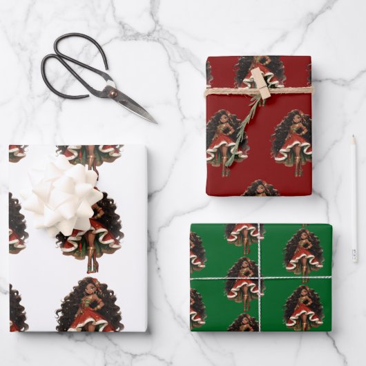 Black Female Nutcracker Dancer Gift Wrapping Paper Geschenkpapier Set (Vorderseite)