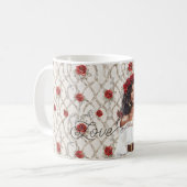 Black Female Roses Wreath Faux Wood Floral Love Kaffeetasse (Vorderseite Links)