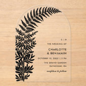 Black Fern Moderne Minimalistische Arch Wedding Acryleinladungen (Vorderseite)