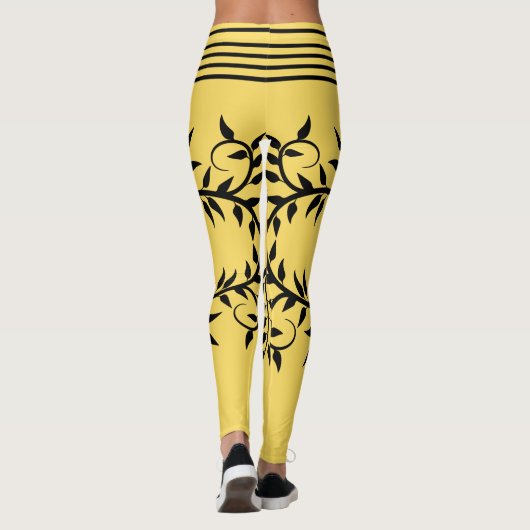 Black Fern Muster Aspen Gold Futuristic Athletic Leggings (Rückseite)