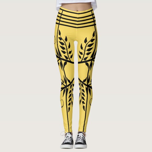 Black Fern Muster Aspen Gold Futuristic Athletic Leggings (Vorderseite)
