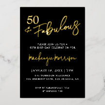 Black Fifty and Fabulous Script Birthday