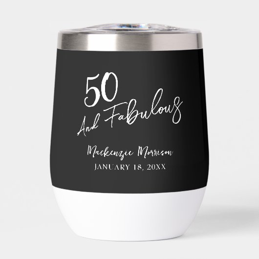 Black Fifty and Fabulous Script Birthday Party (Vorderseite)