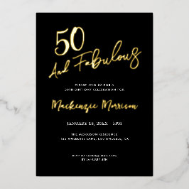 Black Fifty and Fabulous Script Birthday Party Folieneinladung