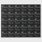 Black Fifty and Fabulous Script Birthday Party Geschenkpapier (Flach)