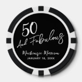 Black Fifty and Fabulous Script Birthday Party Pokerchips (Vorderseite)