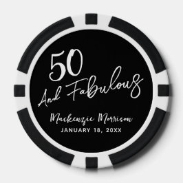 Black Fifty and Fabulous Script Birthday Party Pokerchips