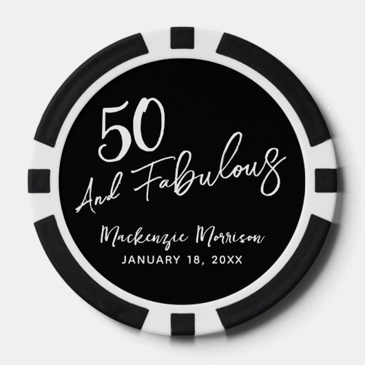 Black Fifty and Fabulous Script Birthday Party Pokerchips (Vorderseite)