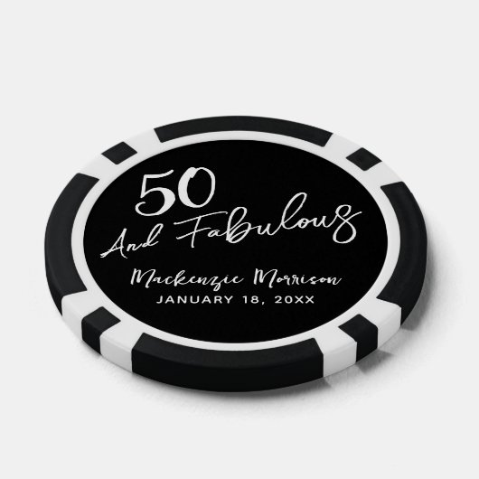 Black Fifty and Fabulous Script Birthday Party Pokerchips (Einzeln)