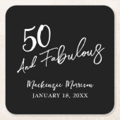 Black Fifty and Fabulous Script Birthday Party Rechteckiger Pappuntersetzer (Vorderseite)