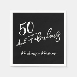 Black Fifty and Fabulous Script Birthday Party Serviette