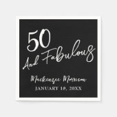 Black Fifty and Fabulous Script Birthday Party Serviette (Vorderseite)