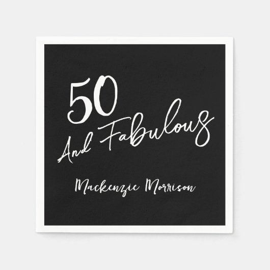 Black Fifty and Fabulous Script Birthday Serviette (Vorderseite)