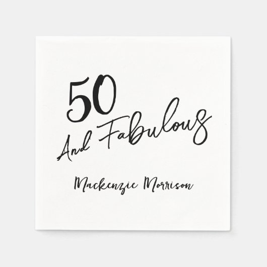 Black Fifty and Fabulous Script Birthday Serviette (Vorderseite)