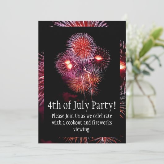 Black Fireworks 4. Juli Party Einladung (Stehend Vorderseite)