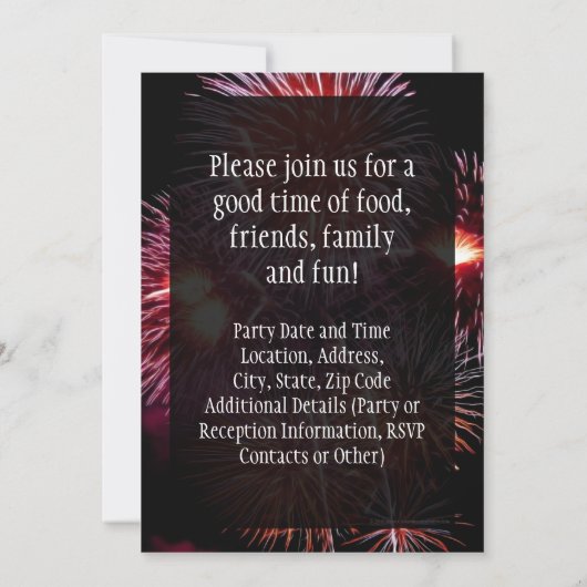 Black Fireworks 4. Juli Party Einladung (Rückseite)
