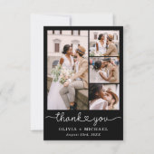 Black Five Foto Collage Script Hochzeit Dankeskarte (Vorderseite)