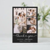 Black Five Foto Collage Script Hochzeit Dankeskarte (Stehend Vorderseite)
