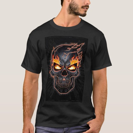 Black Flaming Skull - Gotisches Design T-Shirt (Vorderseite)