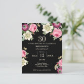 Black Floral 30. Budget Geburtstagseinladung (Stehend Vorderseite)
