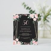 Black Floral 50. Budget Geburtstagseinladung (Stehend Vorderseite)