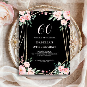 Black Floral 60. Budget Geburtstagseinladung
