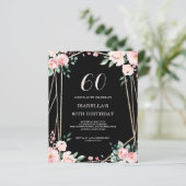 Black Floral 60. Budget Geburtstagseinladung (Stehend Vorderseite)