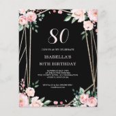 Black Floral 80. Budget Geburtstagseinladung (Vorderseite)