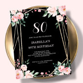 Black Floral 80. Budget Geburtstagseinladung