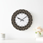 Black Floral Art Deco Große Wanduhr (Zuhause)