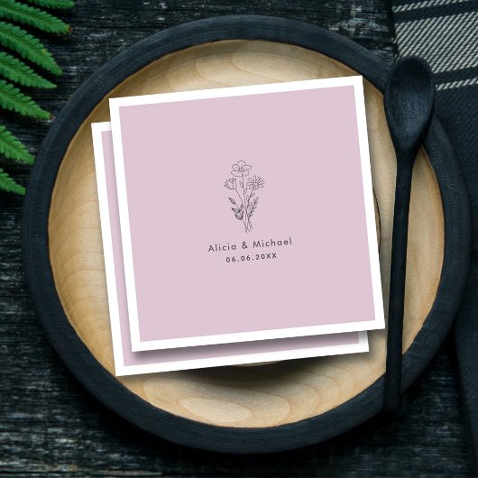 Black Floral Art Line Bouquet Lilac Wedding Serviette