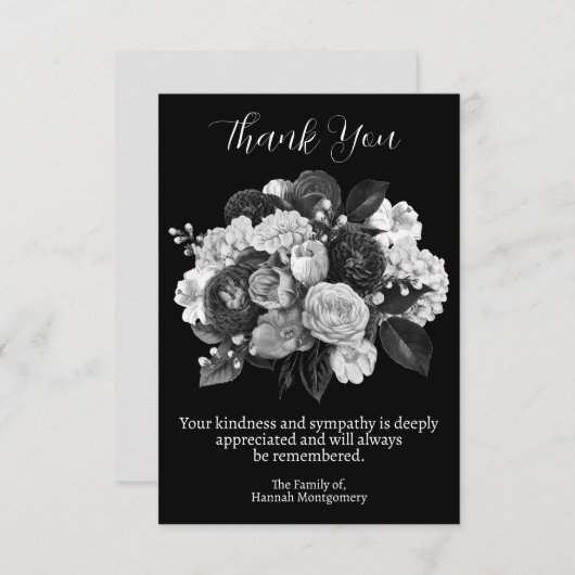 Black Floral Beerdigung und Beileid Danke (Vorne/Hinten)