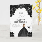 Black Floral Blonde Hair Girl Happy Birthday Karte (Gelbe Blume)