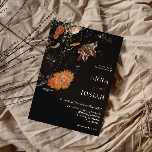 Black Floral Boho Chic Wedding Einladung