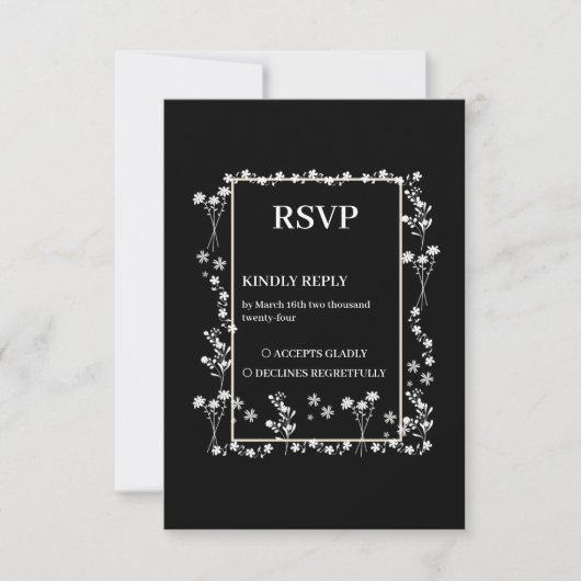 Black Floral Border Wedding RSVP Karte (Vorderseite)