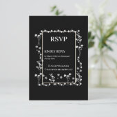 Black Floral Border Wedding RSVP Karte (Stehend Vorderseite)