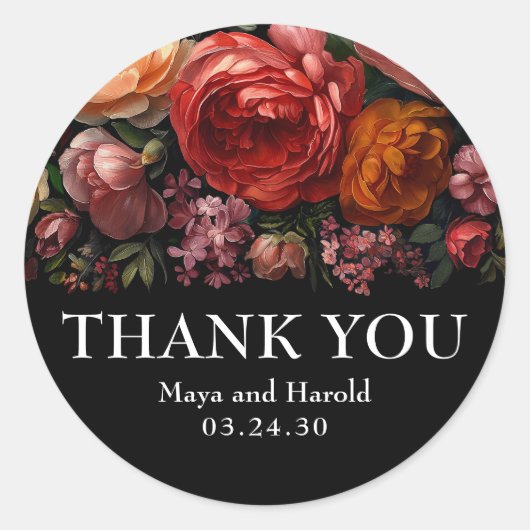 Black Floral Botanical Moody Dutch Danke Runder Aufkleber (Vorderseite)