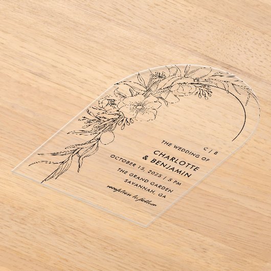 Black Floral Bouquet Arch Wedding Acryleinladungen (Ablage )