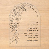 Black Floral Bouquet Arch Wedding Acryleinladungen (Vorderseite)